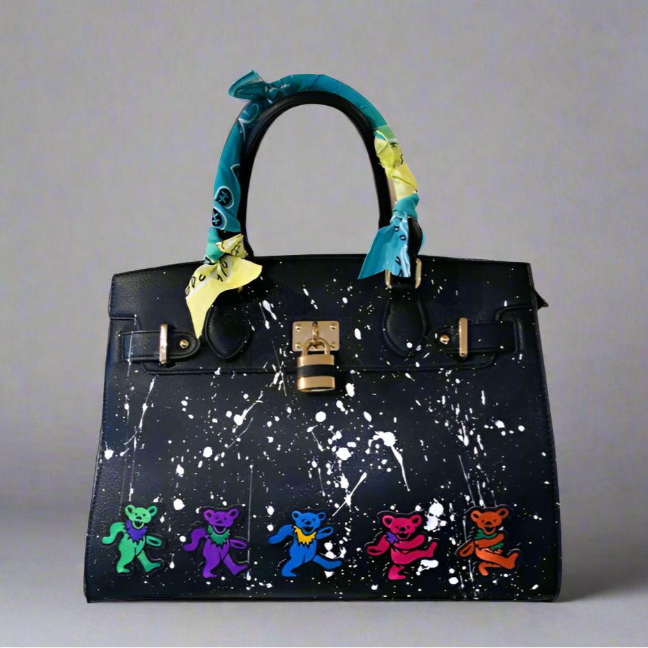BLACK COWBOY BAG WITH DANCING BEARS