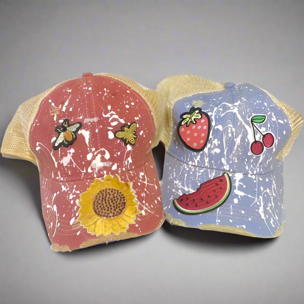 DISTRESSED BALL CAPS WITH ASST PATCHES