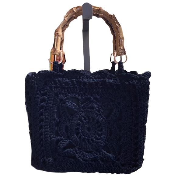 CROCHET HANDBAG WITH BAMBOO HANDLES