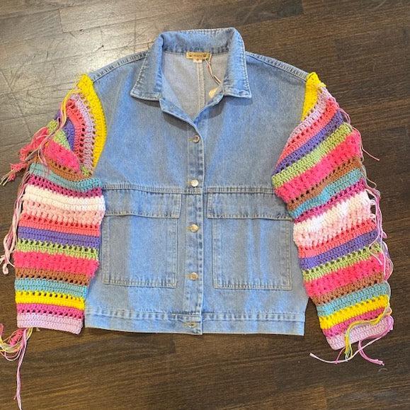 DENIM JACKET WITH CROCHET SLEEVES