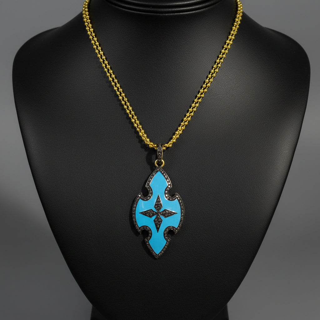 ENAMEL PENDANT W ROSE CUT DIAMONDS