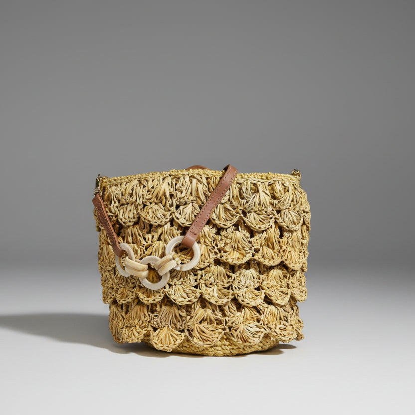 MICHELLE RUFFLED WOVEN BAG