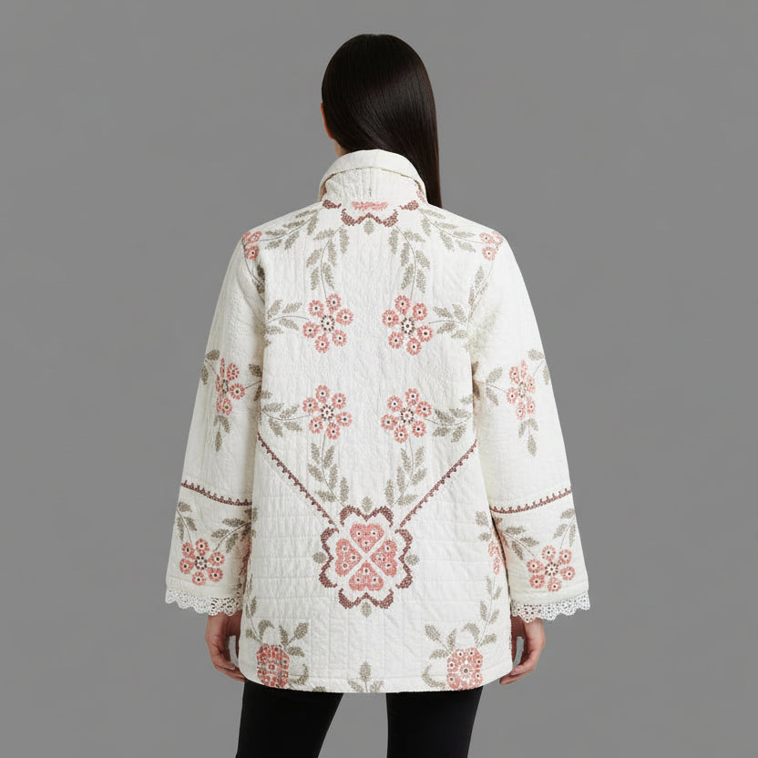 QUILT COAT WHITE WITH CROSS STITCH
