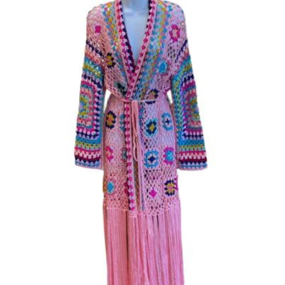 PINK/LILLA CARDIGAN WITH LONG FRINGE