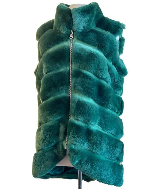 GREEN REX RABBIT FUR & SUEDE VEST