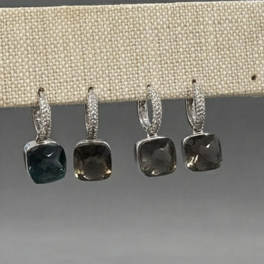 STERLING SILVER CZ "GEM" DROP EARRINGS