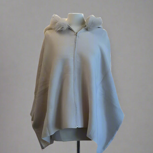 ZIP UP HOODIE WITH FOX TRIMMED HOOD