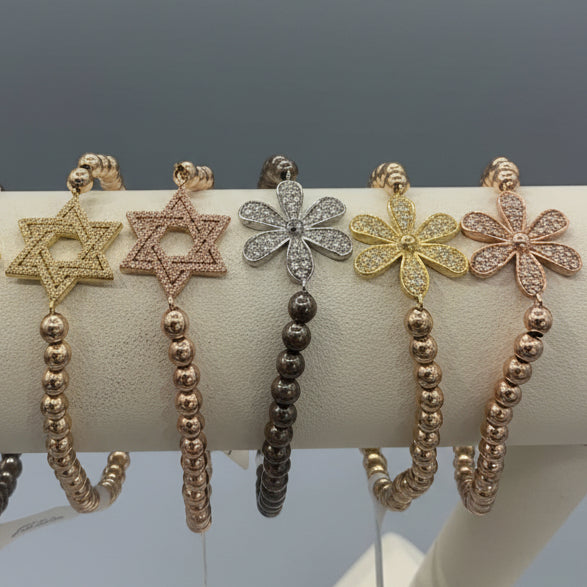 PAVE FLOWER AND BEAD BRACELET