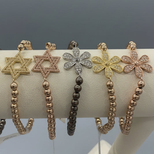 PAVE FLOWER AND BEAD BRACELET