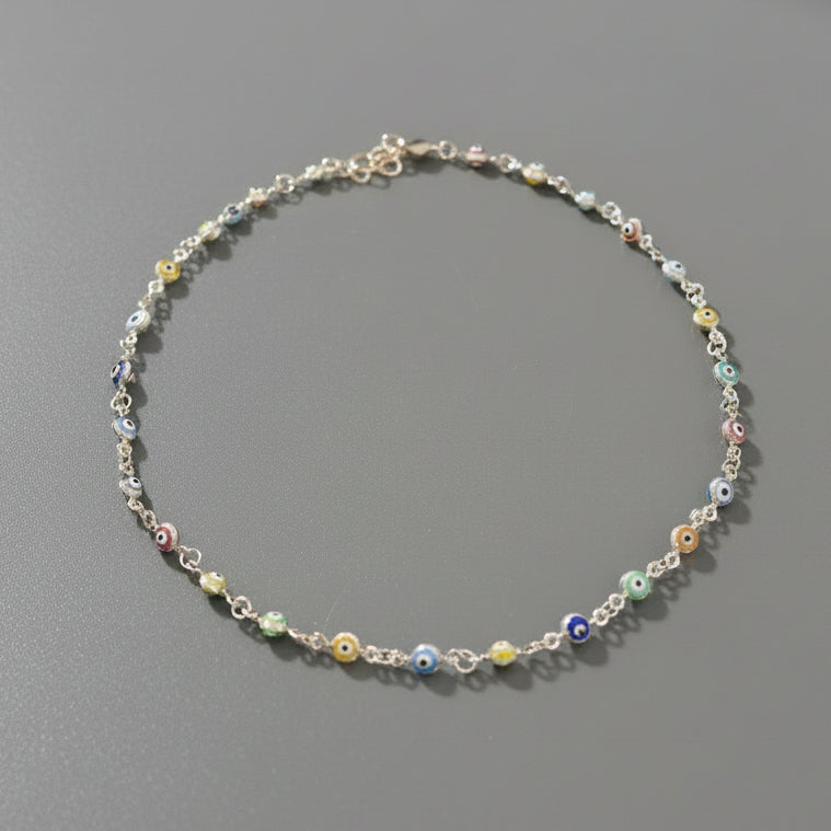 STERLING SILVER COLORFUL EVIL EYE NECKLACE