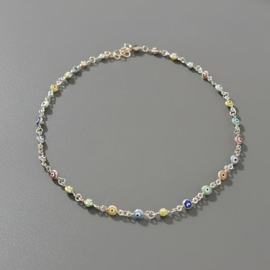 STERLING SILVER COLORFUL EVIL EYE NECKLACE