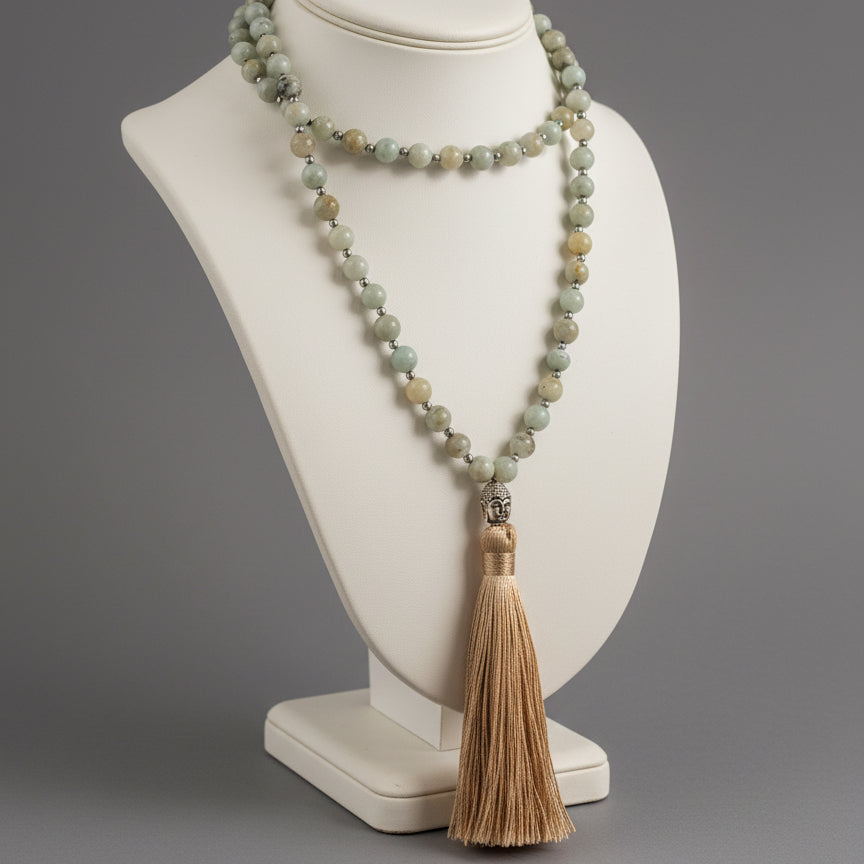 AMAZONITE GEMSTONE NECKLACE WITH TASSLE