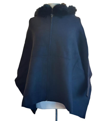 ZIP UP HOODIE WITH FOX TRIMMED HOOD