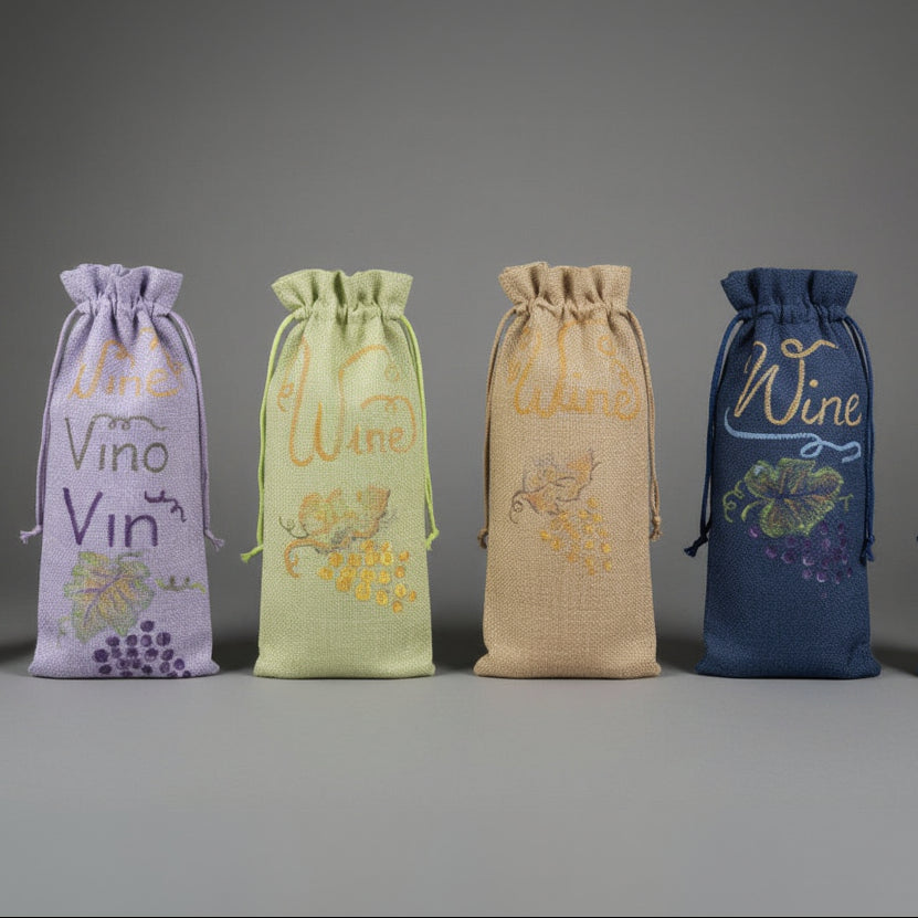 HAND PAINTED WINE BURLAP BAG