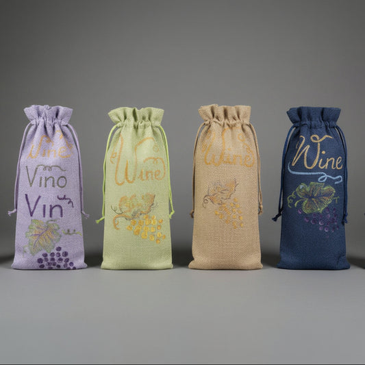 HAND PAINTED WINE BURLAP BAG