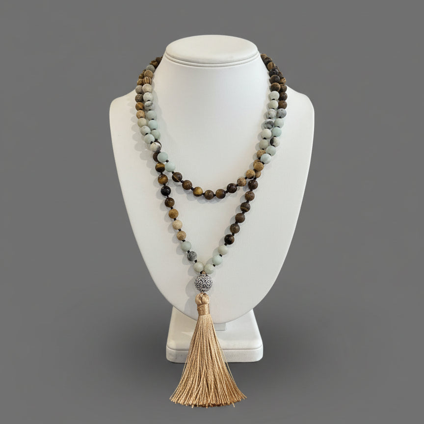 AMAZONITE GEMSTONE NECKLACE WITH TASSLE