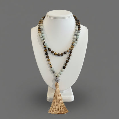 AMAZONITE GEMSTONE NECKLACE WITH TASSLE