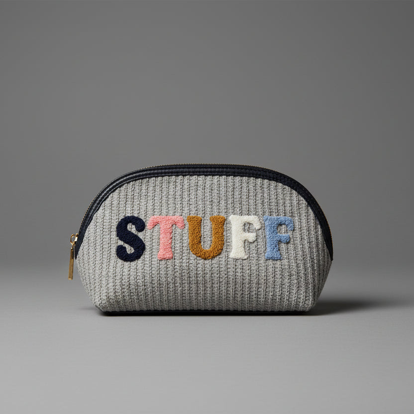"STUFF" KNIT ZIP POUCH