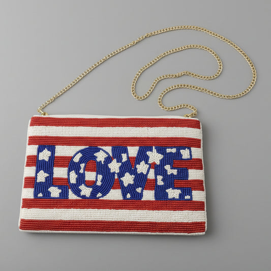 BEADED FLAG LOVE CLUTCH