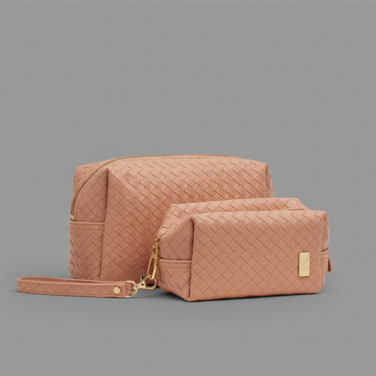WOVEN PINK COSMETIC BAG SET