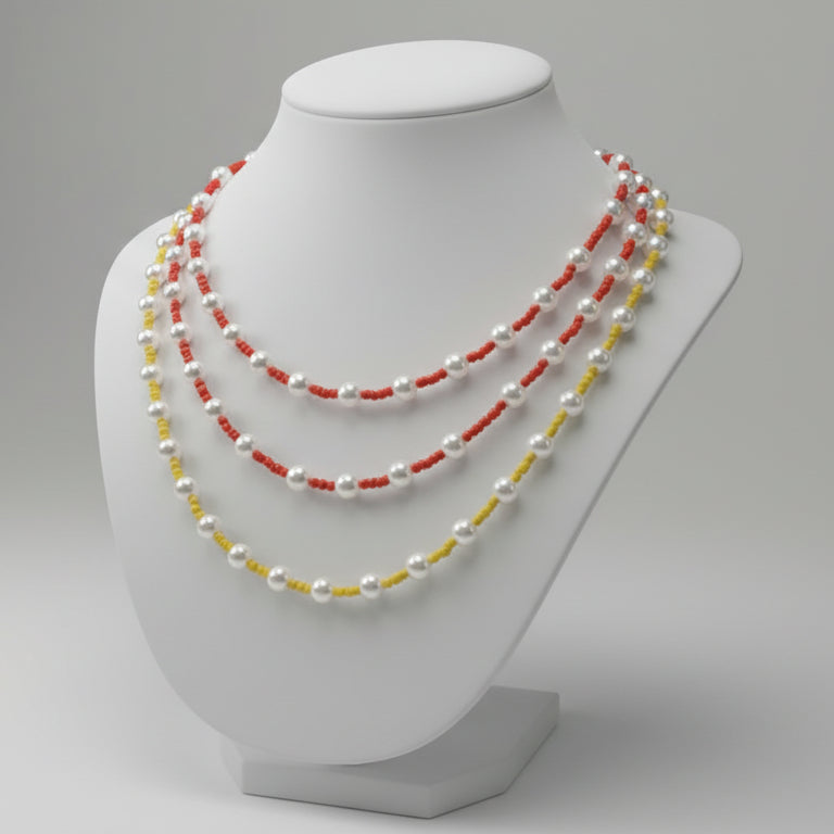 ORANGE,YELLOW BEADS WITH PEARLS NECKLACE