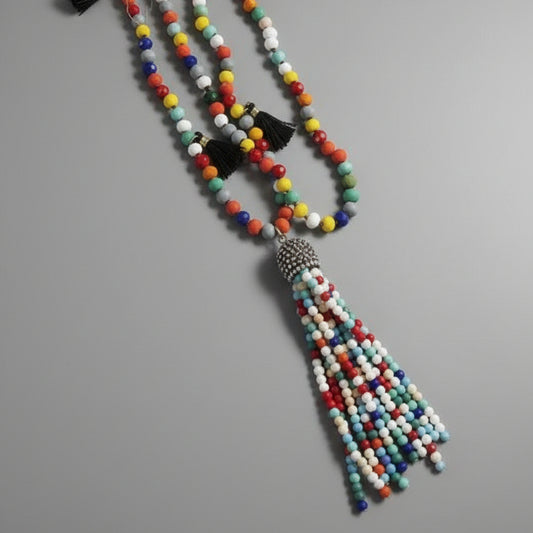COLORFUL BEADED NECKLACE WITH TASSLE