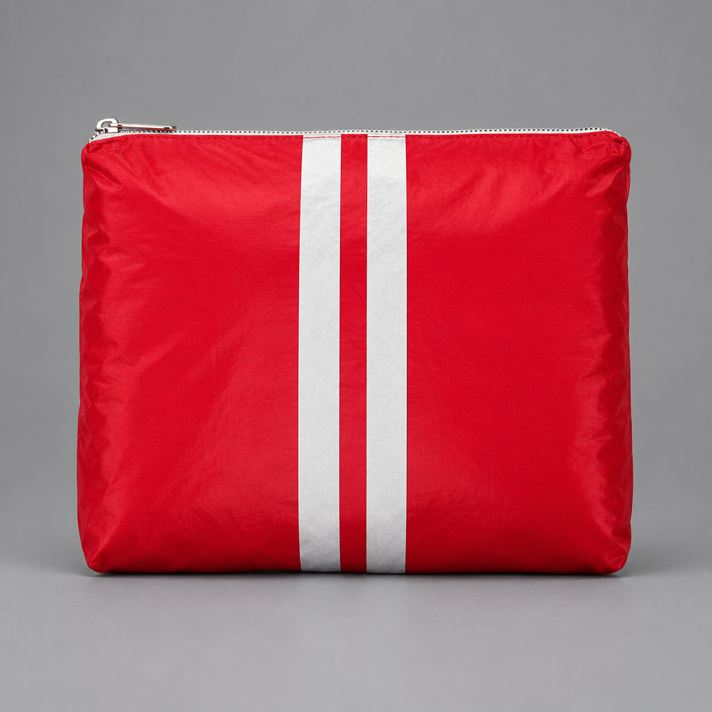 SET 2PIECE RED W/SILVER STRIPE TRAVEL BAGS