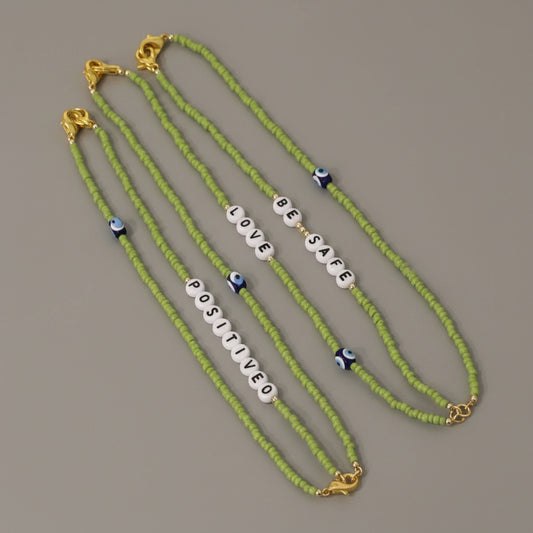 GREEN LOVE EVIL EYE NECKLACE