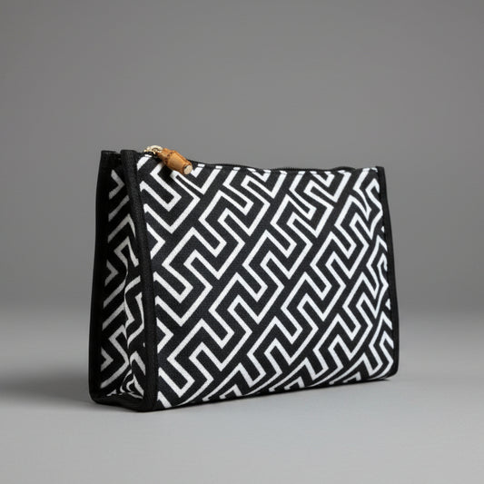 BLACK GEOMETRIC COSMETIC POUCH