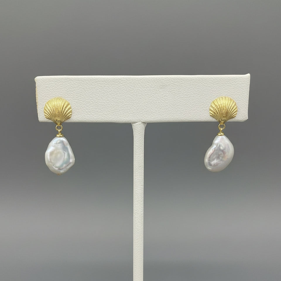 GF SHELL W/PEARL DROP EARRINGS
