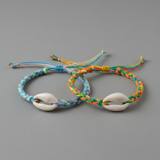 ADJUSTABLE BRAIDED RAINBOW SHELL BRACELET