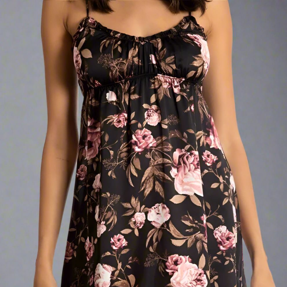 BLACK FLORAL CHEMISE