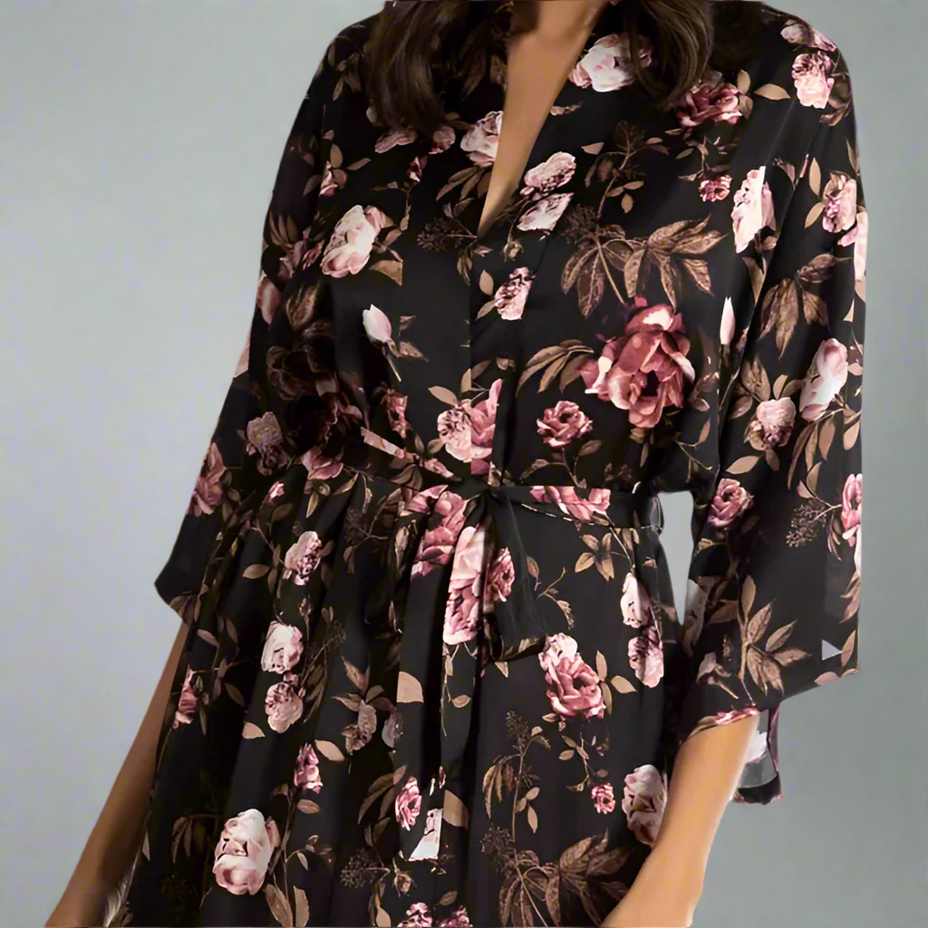 BLACK FLORAL ROBE