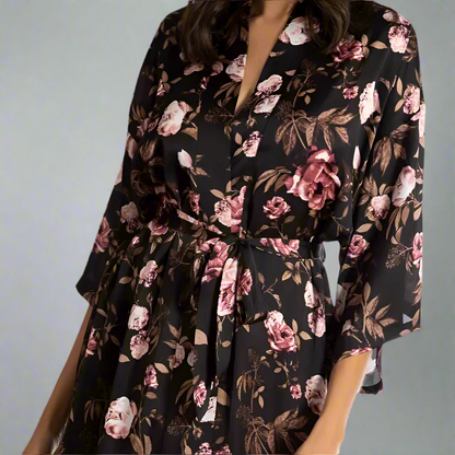 BLACK FLORAL ROBE