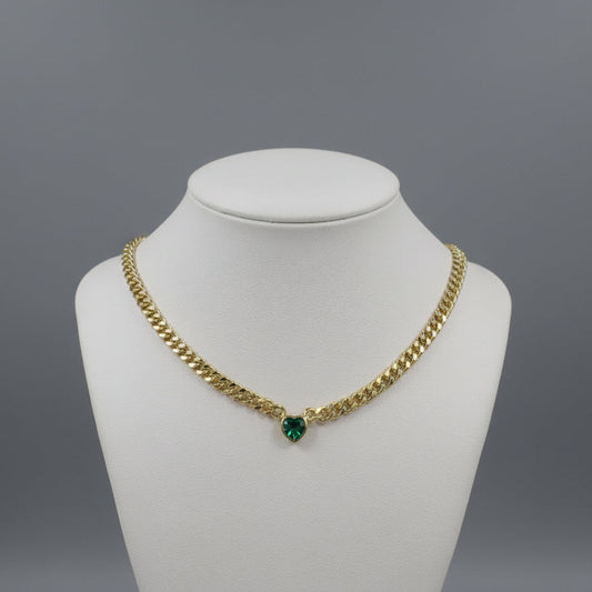 GREEN HEART ON LINK CHAIN NECKLACE