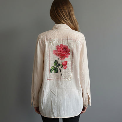 PINK VINTAGE SHIRT WITH ROSE PATCH