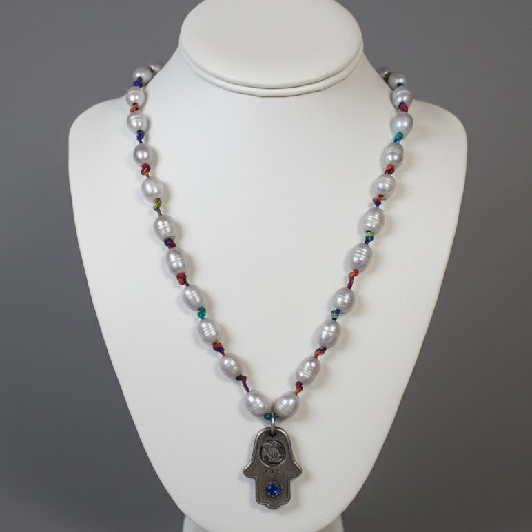 HAMSA PEARL ON RAINBOW CORD
