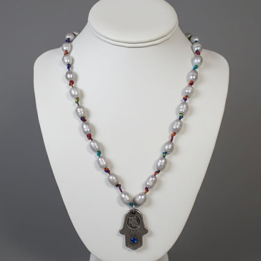 HAMSA PEARL ON RAINBOW CORD