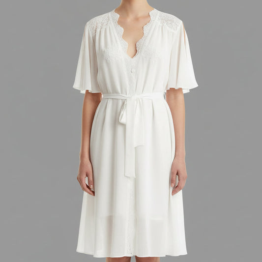 NATALIE LACE TRIM CHIFFON ROBE