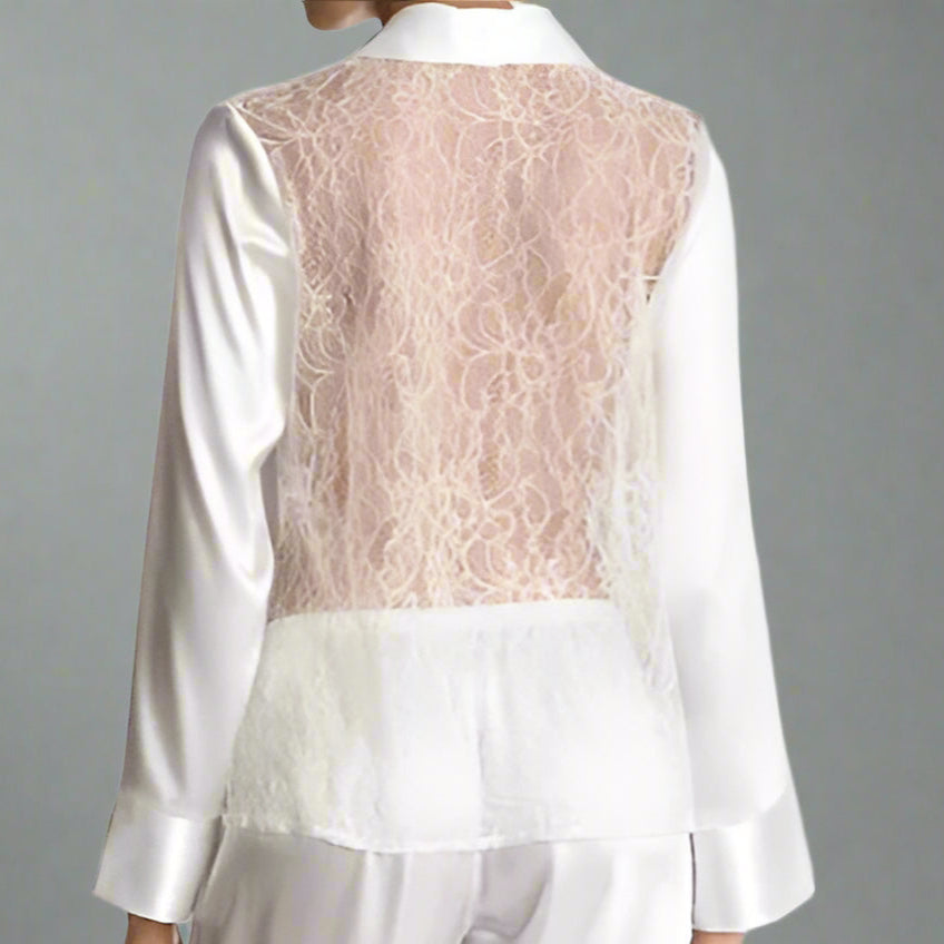 WHITE SATIN W LACE PJ SET