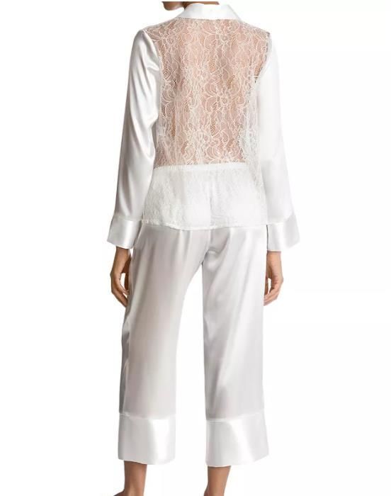 WHITE SATIN W LACE PJ SET