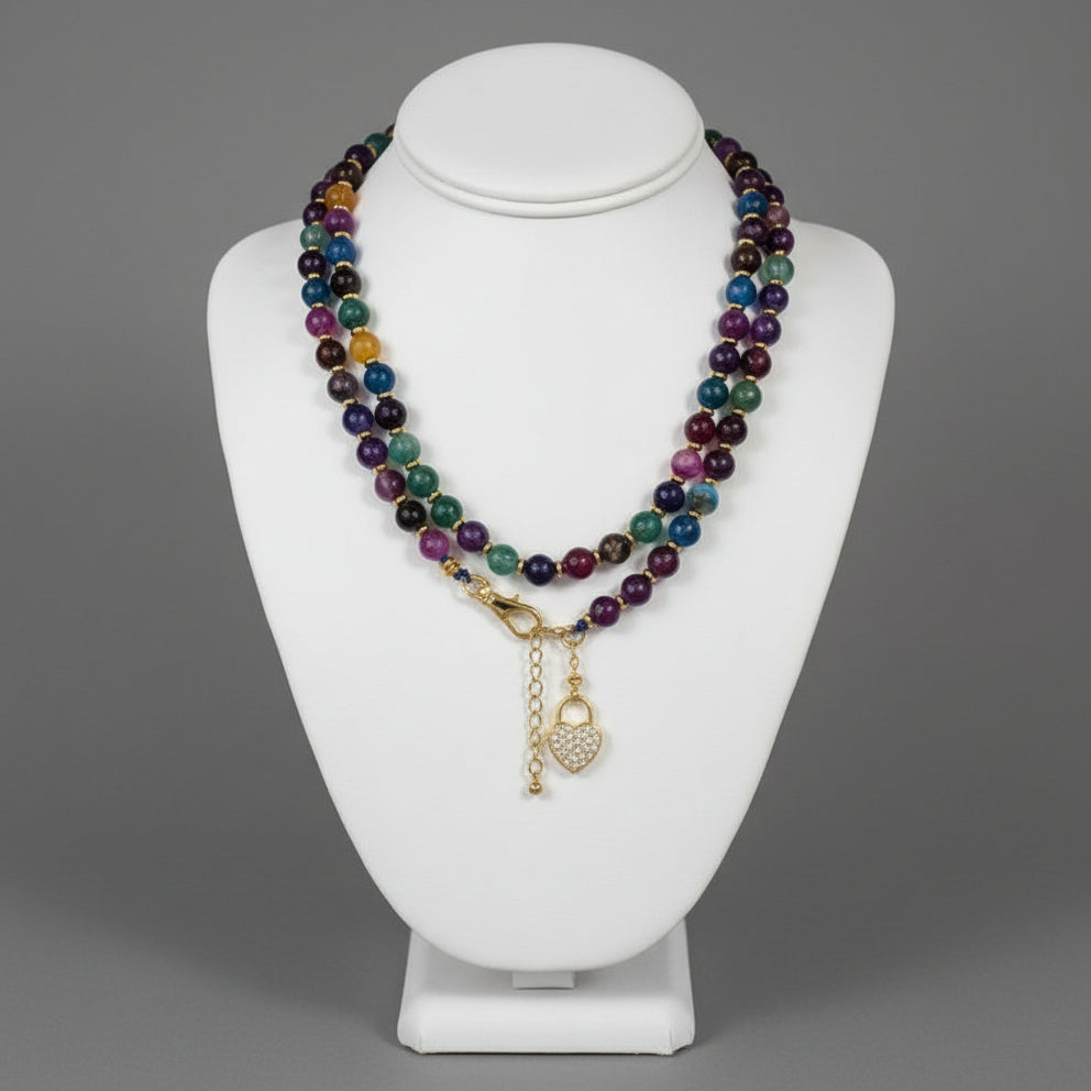MULTI AGATE CZ HEART NECKLACE