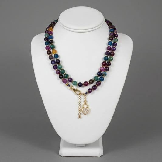 MULTI AGATE CZ HEART NECKLACE