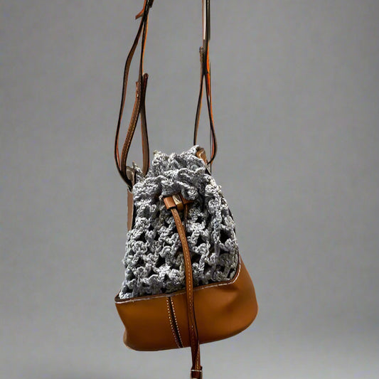 VEGAN LEATHER CROCHET BUCKET BAG