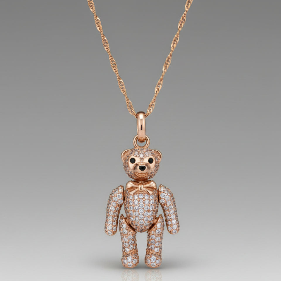 ROSE GOLD PAVE TEDDY NECKLACE