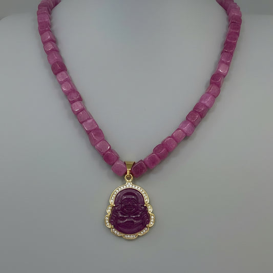 PINK TOURMALINE RUBY BUDDHA NECKLACE