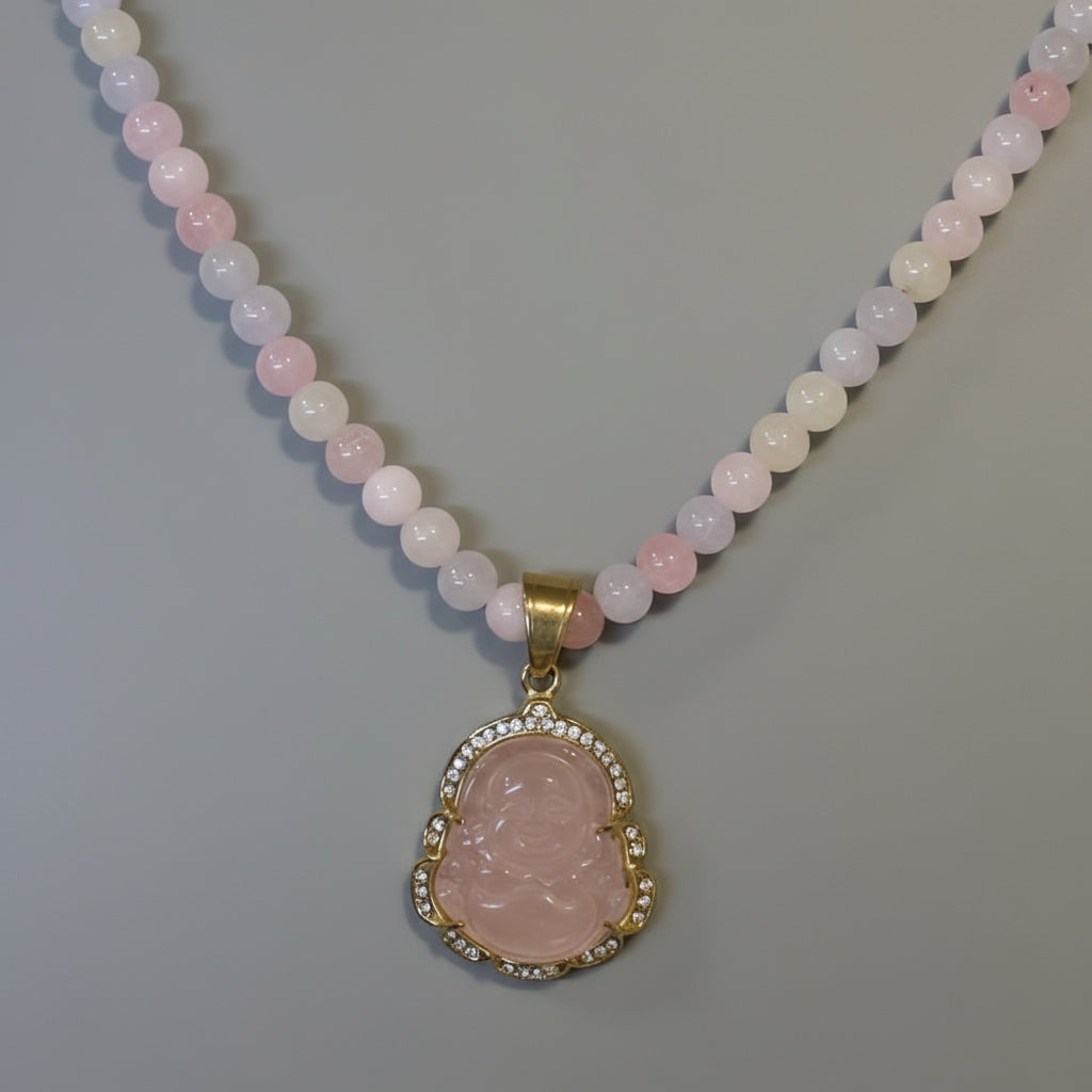 PINK MORGANITE WITH QUARTZ BUDDHA