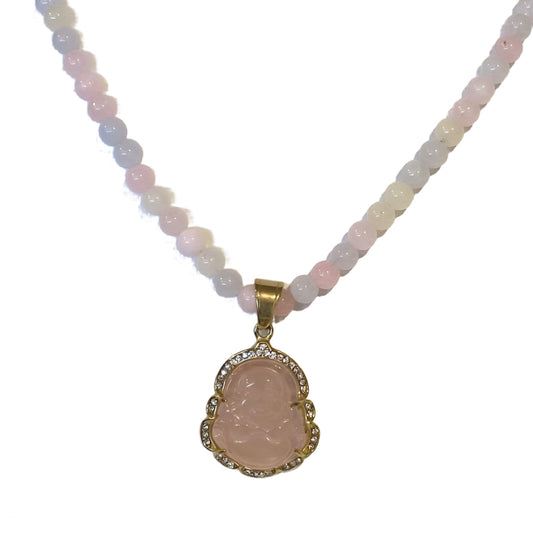 PINK MORGANITE W QTZ BUDDHA