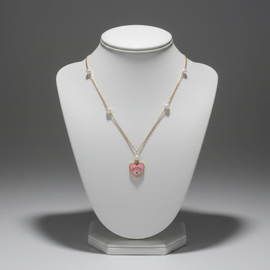 ENAMEL HEART W/EYE AND PEARLS