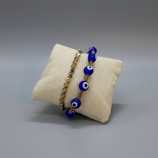 BROWN LEATHER EVIL EYE GOLD DISC BRAC